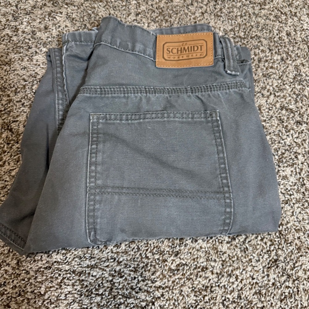 CE Schmidt Durable Men's Gray Canvas Carpenter Workwear Pants Size 33x34